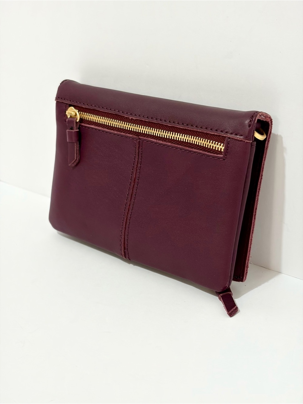 Hammitt Small Stadium Burgundy Leather Crossbody/Brushed Gold Rivets - Picture 2 of 14